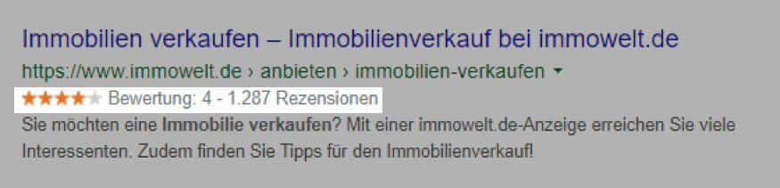 Rich Snippet mit Sterne Rating