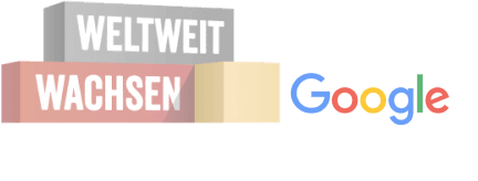 Gestapelte Blöcke mit „WELTWEIT WACHSEN“ neben Google-Logo, symbolisieren die SEO-Agentur Köln und globale Online-Wachstumskompetenz.