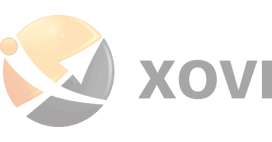 Stilisierte orange-schwarze Kugel mit Pfeil, daneben fettgedruckter „XOVI“-Schriftzug – modernes Logo passend für eine SEO-Agentur in Köln.