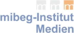 Logo des mibeg-Instituts Medien: drei kleine „m“ in grauen und orangefarbenen Quadraten über dem fettgedruckten blauen Institutsnamen.