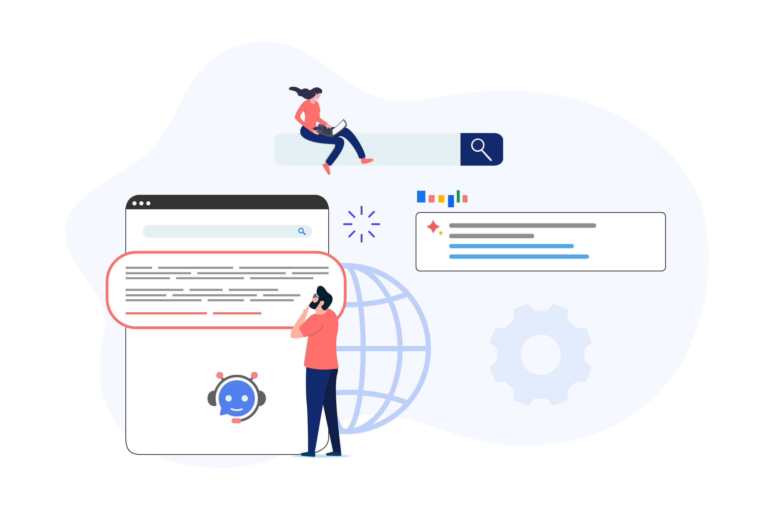 Die Grafik zeigt eine Suchleiste und eine Website.