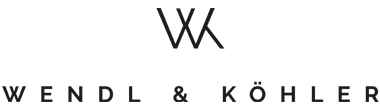 Schwarzes WK-Initialen-Logo über „WENDL & KÖHLER“ in Großbuchstaben auf weißem Hintergrund, geeignet für die Präsentation einer Steuerberatung.