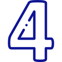 Blaue Umrisszahl 4 auf transparentem Hintergrund; modernes, auffälliges Designelement für WordPress-Agenturen.