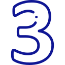 Große blaue handgezeichnete Zahl Drei auf weißem Hintergrund, ideal für kreatives Branding oder WordPress-Agenturprojekte.