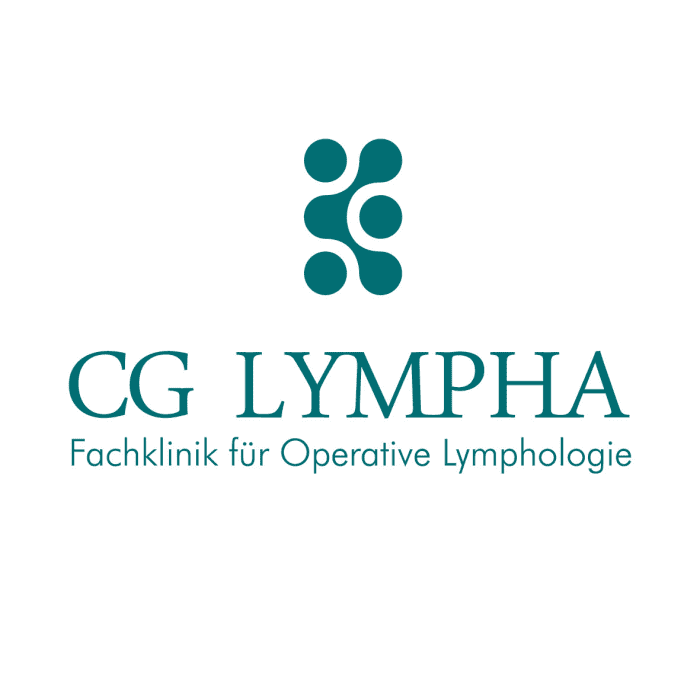Blaugrünes Logo mit vier Kreisen über dem Text „CG-Lympha“ und „Fachklinik für Operative Lymphologie“ auf weißem Hintergrund.