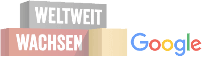 Logo mit drei gestapelten Blöcken „WELTWEIT WACHSEN“ neben Google-Logo, passend für eine global ausgerichtete SEO Agentur Köln.