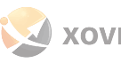 Logo der XOVI SEO Agentur Köln: Orange-schwarzes, kugelförmiges Design wie ein Kreisdiagramm, neben fettem, schwarzem „XOVI“-Text.