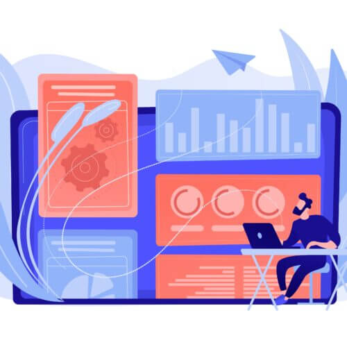 Person am Schreibtisch analysiert bunte Diagramme auf großem Bildschirm, nachdenklich über E-E-A-T YMYL Google Prinzipien.